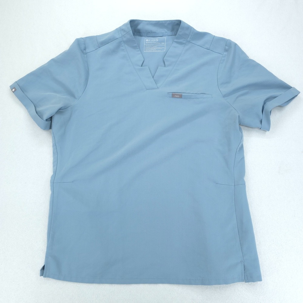 FIGS Inala Scrub Top Womens XXL Light Blue Notch Neck 4 Pocket Medical Uniform